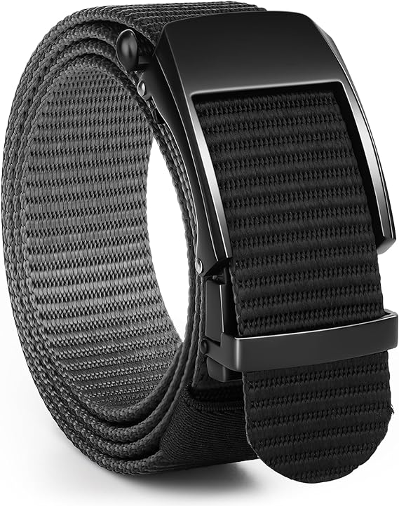 SANSTHS Nylon Belts for Men, Men's Ratchet Tactical Belt with Black Slide Buckle for Golf Casual Jeans